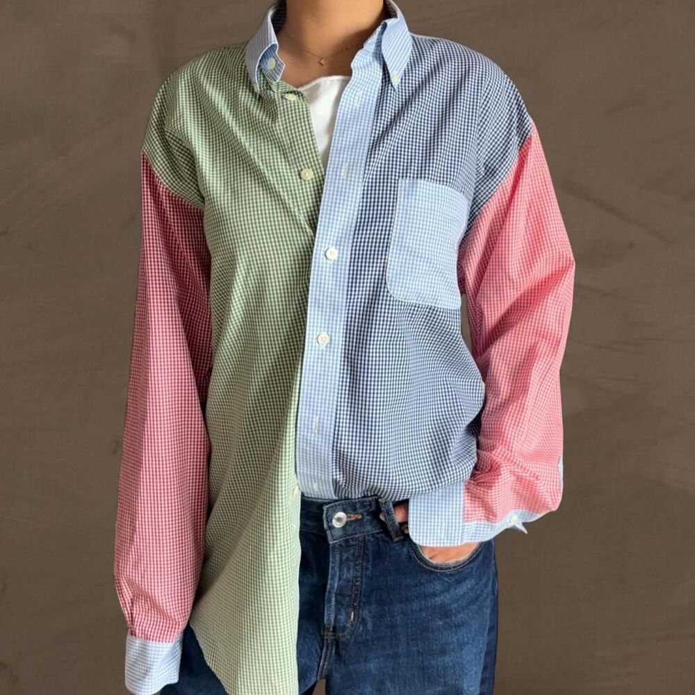 Brooks Brothers Shirt Mens Medium Oxford Colorful Fun Check Rainbow Preppy